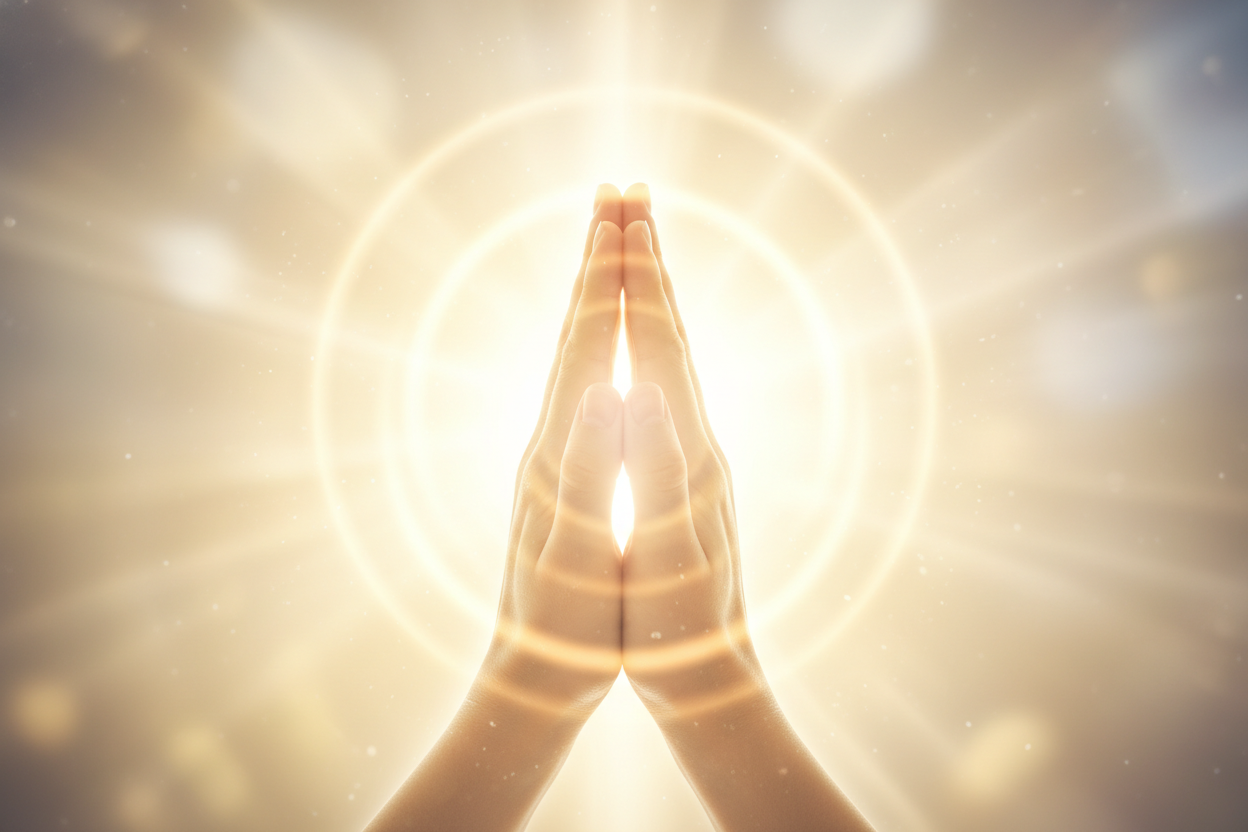 Glowing prayer hands